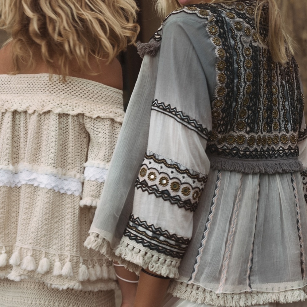 Intropia Beaded Embroidered Boho Open Jacket M